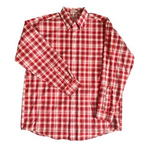 LL Bean Mens Large TALL Red Plaid Button Down Shirt Wrinkle Stain Resistant
